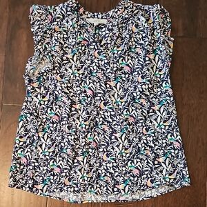 LOFT Black and White Ruffled Blouse with Peter Pan Collar